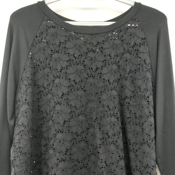 Comfy USA Black Lace Raglan Tunic Top Relaxed Hi-Low Lightweight Boxy Artsy M - Picture 3 of 7